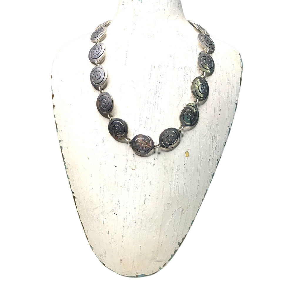 Vintage Mexico 925 MWS Signed Choker Necklace Modernist. 76.544 gm SILVER